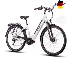 SAXXX Deluxe Sport - Elektrische Fiets - 95% Vooraf Geassembleerd Stadsfiets - 418Wh Verwijderbare Accu - 100 km Actieradius - Middenmotor 250W - 28" Wielen - Shimano Alivio 9 Versnellingen - Hydraulische Schijfremmen - Alu - Wit