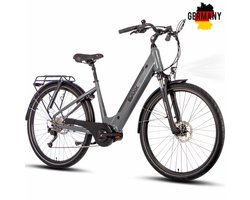 SAXXX Deluxe Sport - Elektrische Fiets - 95% Vooraf Geassembleerd Stadsfiets - 418Wh Verwijderbare Accu - 100 km Actieradius - Middenmotor 250W - 28" Wielen - Shimano Alivio 9 Versnellingen - Hydraulische Schijfremmen - Grijs