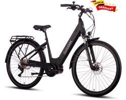 【Vroege Kerstdeals】SAXXX PREMIUM SPORT TRAPEZ - Elektrische Fiets - 95% Vooraf Geassembleerd Stadsfiets - 522Wh Verwijderbare Accu - 100 km Actieradius - Middenmotor 250W - Shimano Deore 10-speed - 28" Wielen - Hydraulische Schijfremmen - Zwart