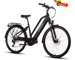SAXXX PREMIUM SPORT TRAPEZ - Elektrische Fiets - 95% Vooraf Geassembleerd Stadsfiets - 522Wh Verwijderbare Accu - 100 km Actieradius - Middenmotor 250W - Shimano Deore 10-speed - 28" Wielen - Hydraulische Schijfremmen - Zwart
