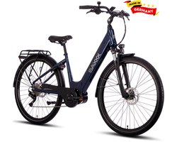 SAXXX PREMIUM SPORT WAVE - Elektrische Fiets - 95% Vooraf Geassembleerd Stadsfiets - 522Wh Verwijderbare Accu - 100 km Actieradius - Middenmotor 250W - Shimano Deore 10-speed - 28" Wielen - Hydraulische Schijfremmen - Blauw