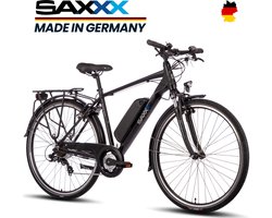 SAXXX Touring Sport – Elektrische Fiets – 95% Vooraf Geassembleerd Stadsfiets – 374Wh Verwijderbare Accu – 100km Actieradius – 28” Wielen – 250W Motor – Shimano Tourney 7 Versnellingen – Met Verlichting en Bagagedrager-Zwart