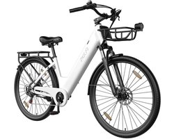 C1 Pro Elektrische Stadsfiets 28 Inch - 250W Motor - 36V18Ah Accu - Extra Groot Bereik tot 120 km- Shimano 7 versnellingen - Verende Voorvork - Inclusief Fietsmand en Slot-Wit