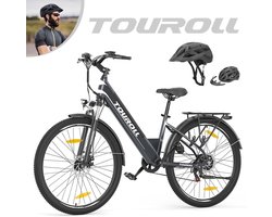 Touroll J1 ST 27,5 inch Trekking Bike met 250W Motor, 36V 15.6Ah Batterij, Max 100km Bereik, 1.8" LCD Display Shimano 7-Speed Schijfrem - Zwart