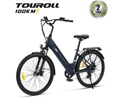 Touroll J2 ST Elektrische Fiets Stap-in 100KM Actieradius 250W 45Nm E-Bike 26 inch Afneembare Accu 561,6Wh Shimano 7 Versnellingen Dames Stadsfiets Laag Instap Woonwerk Vrouwen Senioren Voorvering Schijfremmen 120kg J1 ST Upgrade 2026Nieuw Cadeau Tip
