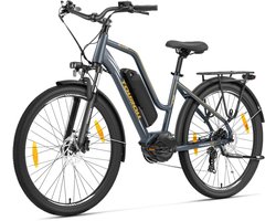 Touroll MA2 elektrische fiets, 250W middenmotor, 36V 13Ah accu, 27,5" banden, maximumsnelheid 25 km/u, maximaal bereik 100 km, hydraulische schijfrem, verende voorvork met lockout, Shimano 7-speed - Donkergrijs
