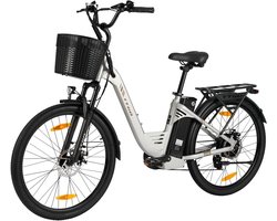 TTGO C2 PRO Elektrische Fiets - 250W Motor - 36V18Ah Accu - 26x1.95" Banden - Max Snelheid 25km/u - Max Bereik 80-120km - Shimano 7 Versnellingen - Zilver