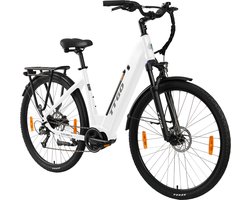 TTGO Elektrische Fiets 28 Inch - Elektrische Fiets Middenmotor - 250W Actieradius 110-130km - Topsnelheid 25 km/u - Hydraulisch remsysteem en schokdempers alu legering - Shimano 9-Versnelling – Voor lange reizen en dagelijks woon-werk – WIt