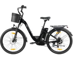 TTGO Elektrische Fiets C2 Pro - 26" stadsfiets - Tot 120 km Actieradius - 36V 18Ah Accu - Shimano 7 Versnellingen - LCD Display - Voorvorkvering - Inclusief Bagagedrager en Mand - zwart