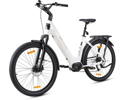 TTGO Elektrische Fiets - Stadsfiets 27.5 Inch - Middenmotor - 18Ah Accu tot 120 km - Shimano 9 Versnellingen - Hydraulische Schijfremmen - Wit