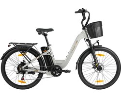 TTGO Elektrische Fiets - Tot 120 km Actieradius - 18Ah Accu - 26" stadsfiets - Shimano 7 Versnellingen - LCD Display - zilver