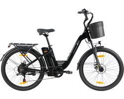 TTGO Elektrische Fiets - Tot 120 km Actieradius - 18Ah Accu - 26" stadsfiets - Shimano 7 Versnellingen - LCD Display - zwart