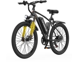 UNIBIKE Elektrische Stadsfiets voor Volwassenen - 250W Motor, 36V 10Ah Accu, 26" All-Terrain Banden, Shimano 7 Versnellingen, LCD Display, Voorvorksuspensie, NFC Startfunctie, Het maximale bereik is 100 km.