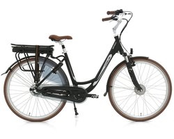 Vogue Basic N7 Elektrische Fiets Mat Zwart met Bruine Accenten 47cm – Elektrische Damesfiets met 468Wh Accu, Shimano Nexus 7 Versnellingen, Voorwielmotor & LED Verlichting – Actieradius tot 120 km