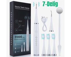 Allernieuwste.nl® SET Oplaadbare Sonische Tandenborstel PLUS Tandsteenverwijderaar - Ultrasone Tandenbostel Tandsteen Verwijderen 5 standen 31000/min - Kleur Wit ##