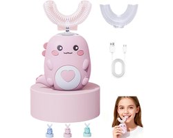 Elektrische Kinder Tandenborstel - U-Vormige Ultrasone Borstel voor 2-6 Jaar - Met Dinosaurus Design en Timer - Inclusief 2 Siliconen Borstelkoppen