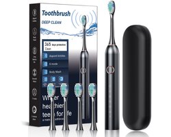 Elektrische tandenborstel-elektrische-tandenborstels-electrische tandenborstel-Sonic elektrische tandenborstel - met 4 borstelkoppen, 60 dagen oplaadtijd voor volwassenen, 6 standen - ingebouwde slimme timer van 2 minuten - zwart, met opbergdoos