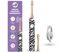 Elektrische Tandenborstel met USB-C Oplader, 2 Opzetborstels, Lange Batterijduur en Druksensor - Duurzaam en Effectief Poetsen - Zebra Print