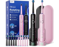 Elektrische Tandenborstel Roterend voor Volwassenen, 2 Stuks met 10 Opzetborstels en Reisetui