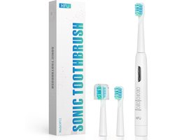 Elektrische tandenborstel - Ultrasone elektrische tandenborstel - 5 slimme standen voor het reinigen van je tanden - IPX7 - batterij (niet inbegrepen) - Inclusief 3 vervangende opzetborstels - Wit