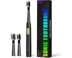 Elektrische tandenborstel - Ultrasone elektrische tandenborstel - 5 slimme standen voor het reinigen van je tanden - IPX7 - batterij (niet inbegrepen) - Inclusief 3 vervangende opzetborstels - zwart