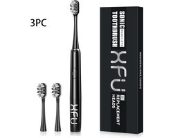 Elektrische tandenborstel - Ultrasone elektrische tandenborstel - Gevoelige tanden - IPX7 - batterij (niet inbegrepen) - Inclusief 3 vervangende opzetborstels - Geschikt voor zakenreizen - Zwart