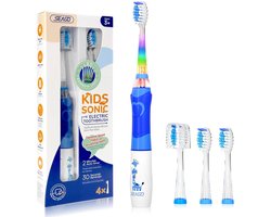 Elektrische tandenborstel voor kinderen - Timer van 2 minuten - Regenboogkleurig LED-lampje om de aandacht van kinderen te trekken - 4 vervangbare opzetborstels - Werkt op batterijen - Geschikt voor kinderen van 4-12 jaar - Blauw