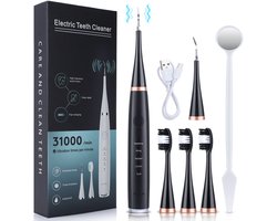 Elektrische tandenborstelset (6-delig) - 6-in-1 tandenborstel - Tandsteenverwijderaar, scrubber en whitening-apparaat - Zwart