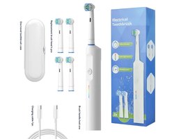 Elektrische tandenborstelset voor volwassenen met roterende ronde kop en zachte borstelharen - Automatische sensor - Wit 4 koppen