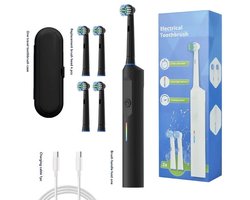 Elektrische tandenborstelset voor volwassenen met roterende ronde kop en zachte haren - Automatisch - Zwart 4 koppen