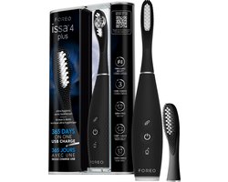 FOREO issa 4 plus sonische elektrische tandenborstel – 4-in-1 AI-gestuurde oplaadbare set met extra siliconen- en polymeren borstelkop, zachte haren, tandenverlichting en ultra-hygiënische reiniging - Black