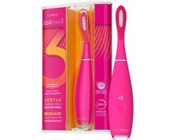 FOREO ISSA mini 3 Ultra-Hygiënische 4-in-1 Siliconen Sonische Elektrische Tandenborstel, Tong- & Wangreiniger, Tanden Bleken, Reisaccessoires, Waterdicht, 265 Dagen/USB-lading, 2 Jaar Garantie, Wild Strawberry