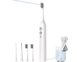 Gloovon - 3-in-1 Elektrische Tandenborstel met Waterflosser - 48.000 VPM - Electric Toothbrush - 4 Standen - 2 Intensiteiten - Incl. 4 Borstelkoppen - Wit