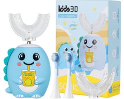 Gloovon - Sonische Elektrische Tandenborstel Kinderen - 2x U-vormige borstelkop - 2x Traditionele Opzetborstel - Timer - 2 t/m 6 Jaar - Blauw