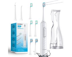HAIDU 3 in 1 Elektrische Tandenborstel – 3 Verschillende Opzetstukken – 5 Opzetborstels – 180ml Waterreservoir – Monddouche – Wit – Premium Bundel
