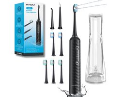 HAIDU 3 in 1 Elektrische Tandenborstel – 3 Verschillende Opzetstukken – 5 Opzetborstels – 180ml Waterreservoir – Zwart – Premium Bundel