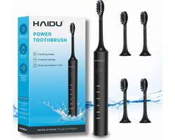 HAIDU Elektrische Tandenborstel – 4 Opzetborstels – 6 Standen 3 Intensiteitsniveau – Zwart