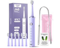 JTF Sonic J40 elektrische tandenborstel - Paars- Inclusief 6 opzetborstels - USB-oplaadbaar - Ingebouwde 2 minuten smart timer - 5 poetsstanden - Incl. houder