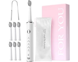 JTF Sonic J40 elektrische tandenborstel - Wit - Inclusief 6 opzetborstels - USB oplaadbaar - Ingebouwde 2 minuten smart timer - 5 poetsstanden