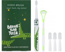 Kiddo Brush — Elektrische Tandenborstel voor Kinderen (4-15 jaar) | Krokodil | Inclusief 4 Opzetborstels & Tongscraper | 100 Dagen Accu | IPX7 Waterdicht | Type-C Opladen
