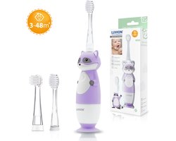 LUVION® 400S Raccoon - Sonische Elektrische Tandenborstel voor Baby en Peuter - 0 t/m 4 Jaar - Met Timer - Paars