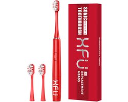 Namajunas - Elektrische Tandenborstel - Opzetborstels - Sonic elektrische tandenborstel op batterijen voor volwassenen en kinderen - 3 Dupont-opzetborstels - Ingebouwde 2-minuten timer - Rood