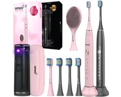 OMEO UV Sanitizer Black + Teeth&Face Pink - Sonische Tandenborstels Set - 82.000 & 96.000 trillingen - UV-desinfectie - 60 dagen batterij