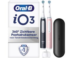 Oral-B iO 3 Elektrische Tandenborstel - Duo Zwart en Roze - inclusief Reisetui