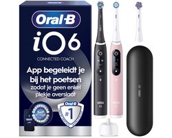 Oral-B iO 6 Elektrische Tandenborstel Dubbelpak - Zwart en Roze - 3 Opzetborstels - Premium Reisetui