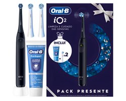 Oral-B iO Series 2 – Magnetische Tandenborstel – Night Black – 3 Poetsstanden – Druksensor – Set met Tandpasta en 3 Opzetborstels