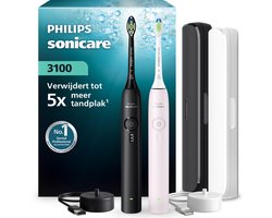 Philips Sonicare 3100 Series – Elektrische Tandenborstel – Zwart/Roze – Wittere tanden – Met 2 tandenborstels & reisetui – HX4072/42