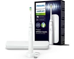 Philips Sonicare 4100 - Philips Sonicare elektrische tandenborstel voor volwassenen met 1 x Philips W2 Optimal White-opzetborstel in wit, slanke reisetui en USB-oplader (model HX3683/33)