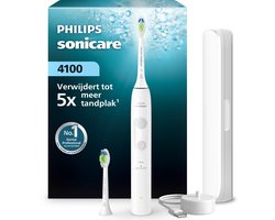 Philips Sonicare 4100 Series – Elektrische Tandenborstel – Wit – Wittere tanden – Met 2 opzetborstels & reisetui – HX4044/41