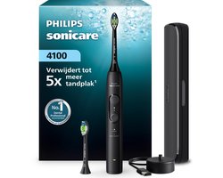Philips Sonicare 4100 Series – Elektrische Tandenborstel – Zwart – Wittere tanden – Met 2 opzetborstels & reisetui – HX4044/52